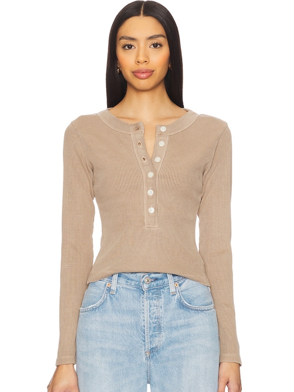 Ribbed Varra Henley Long-Sleeve by Citizens of Humanity in color Sandatlas